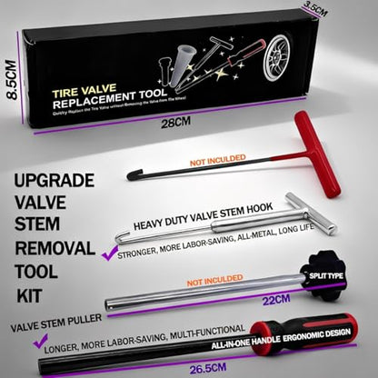 Valve Stem & Core Removal Replacement Tool Kit,Without Tire Removal