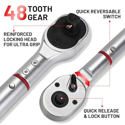 3/4 Inch Torque Wrench, 48 Tooth Torque Wrench 3/4 Drive 100-600FT.LB/135-815N.M with a Solid Storage Case - size: 3/4''-600FT.LB