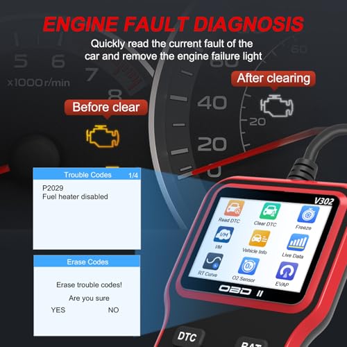 OBD2 Scanner Diagnostic Tool, Car Code Reader and Battery Tester - color: Red
