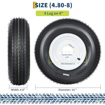 GarveeTech 4.80-8 Trailer Tire and Wheel Assembly, 4 Lug, Set of 2 - size: 4.80-8, style: 4 Lug