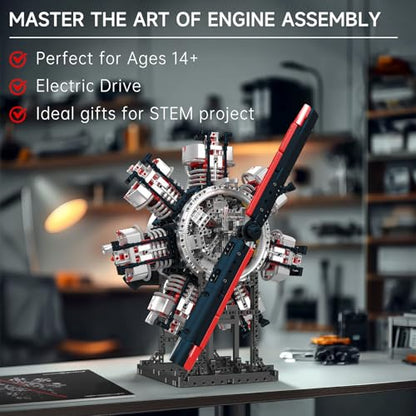 Mould King 10233 Radial Aviation Engine Building Blocks Sets, Engine Model kit That Run, Build Your Own STEM Model Engine, Engine Building Engineering Toys (3089+PCS) - style: 10233 Engine Model