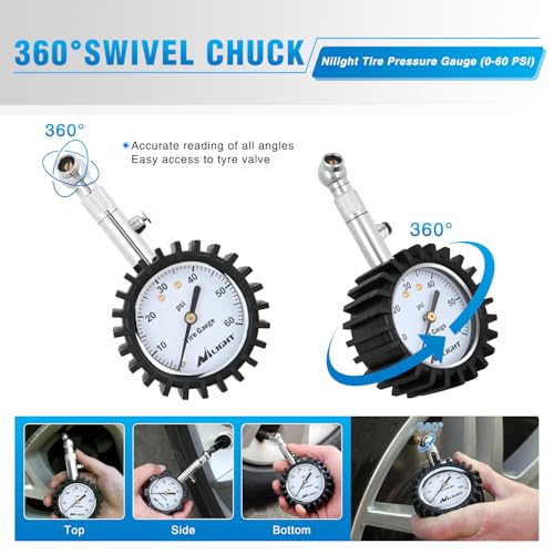 Nilight Tire Pressure Gauge 60PSI Stainless Steel Air Chucks - color: 60psi Tire Gauge