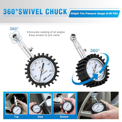Nilight Tire Pressure Gauge 60PSI Stainless Steel Air Chucks - color: 60psi Tire Gauge