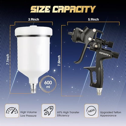 HVLP Air Spray Gun Kit 1.4mm, Professional Automotive Paint Sprayer - color: Black, size: 1.4mm
