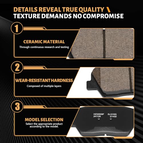 D1432 Front Ceramic Brake Pads Kit Fit For Hyundai Azera 2012-2017, For Santa Fe 2010-2012, For Santa Fe Sport 2013-2016, For Kia Sorento 2011-2015 - style: HZ1432