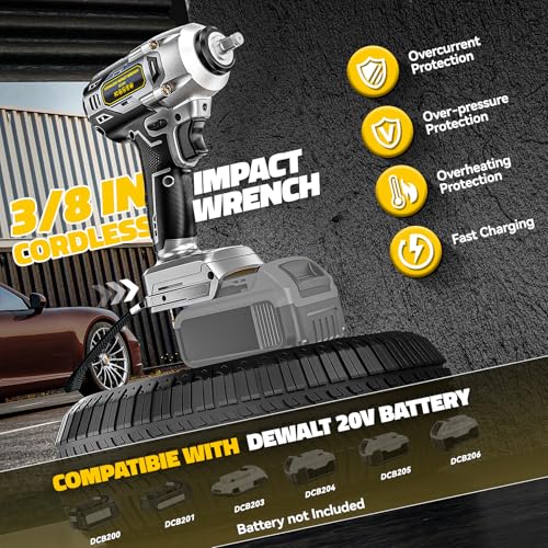DIYtoolifz Cordless Impact Wrench Compatible with Dewalt 20v Battery: 250Ft-lbs(340N.m) 3/8 inch Brushless Electric Impact Gun, 2400RPM High Torque Impact Driver, Power Impact Wrench, Bare Tool Only - size: 250ft-lbs, style: For Dewalt 20V Battery (Batter