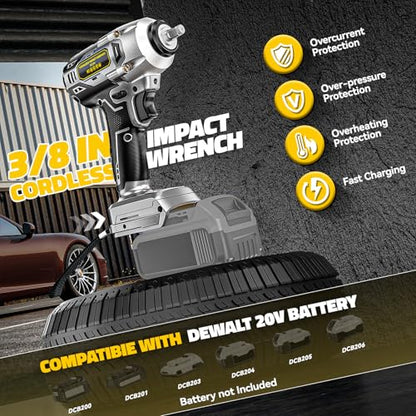 DIYtoolifz Cordless Impact Wrench Compatible with Dewalt 20v Battery: 250Ft-lbs(340N.m) 3/8 inch Brushless Electric Impact Gun, 2400RPM High Torque Impact Driver, Power Impact Wrench, Bare Tool Only - size: 250ft-lbs, style: For Dewalt 20V Battery (Batter
