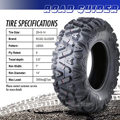 Road Guider Set of 2 ATV UTV Tires 26x9-14 26x9x14 6PR Mud - size: 26X9-14