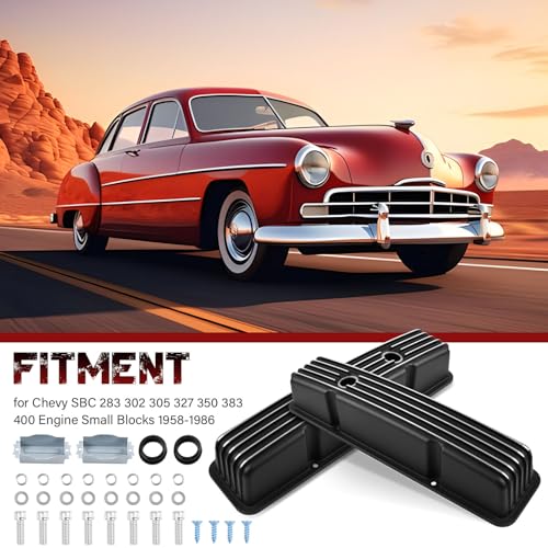 Aluminum Tall Valve Covers for Chevy SBC 1958-1986 283 302 305 327 350 383 400 Engine Small Block Black Coated Valve Covers - color: Black