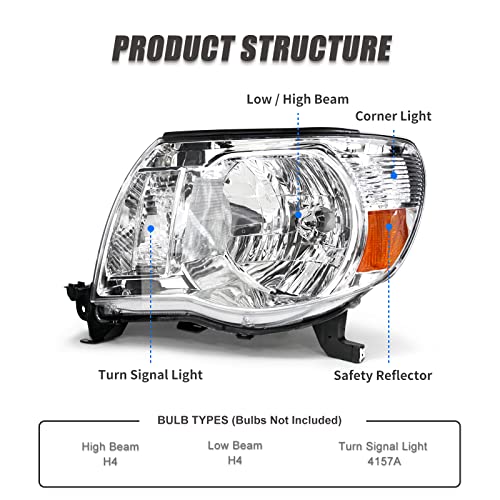 for 2005-2011 Toyota Tacoma Halogen Headlight W/O Bulbs - color: Chrome Housing
