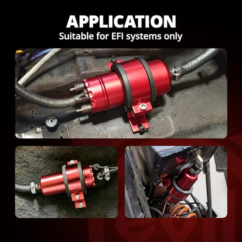 EVIL ENERGY External Inline Electric Fuel Pump, 255 LPH High Pressure with 52MM Bracket Clamp, Red - color: Red