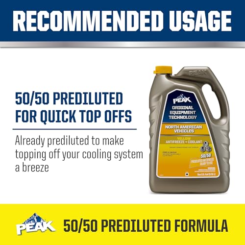PEAK OET Extended Life Yellow 50/50 Prediluted Antifreeze/Coolant for North American Vehicles, 1 Gal.