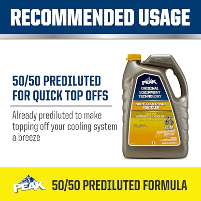 PEAK OET Extended Life Yellow 50/50 Prediluted Antifreeze/Coolant for North American Vehicles, 1 Gal.