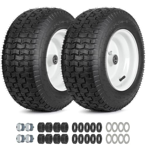 GICOOL 16x6.50-8 Riding Lawn Mower Rubber Tire and Wheel, 2 Pcs Replacement 16x6.5-8nhs Garden Tractor Lawnmower Tyre, Bearing Bore 3/4" & 5/8", 3"-4.5" Centered Hub - color: White Rim, size: 16x6.50-8 Tire with Rim