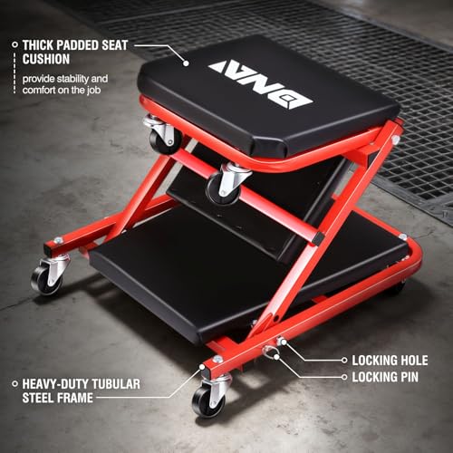 ‎DNA MOTORING TOOLS-00184 36 Inches 2 IN 1 Rolling Folding Car Creeper/Seat, 6 Pcs 2" Casters, 150kg Weight Capacity, Red - color: Red, size: 36 Inches