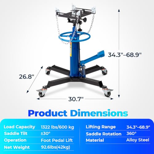 Hydraulic Transmission Jack, 1322 LBS Telescoping High Lift Jack Stand