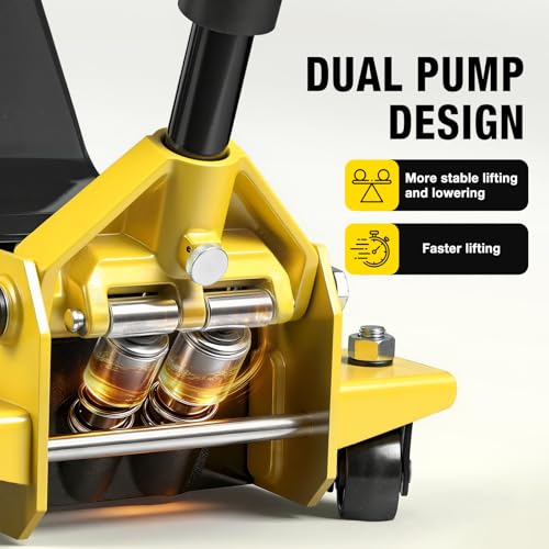 YELLOW JACKET 3.5 Ton Floor Jack Hydraulic Low Profile Floor Jack with Dual Piston Quick Lift Pump, Home and Workshop Car Maintenance for Various Vehicles, 3.5 Ton Capacity, Yellow - size: 3.5 ton low profile