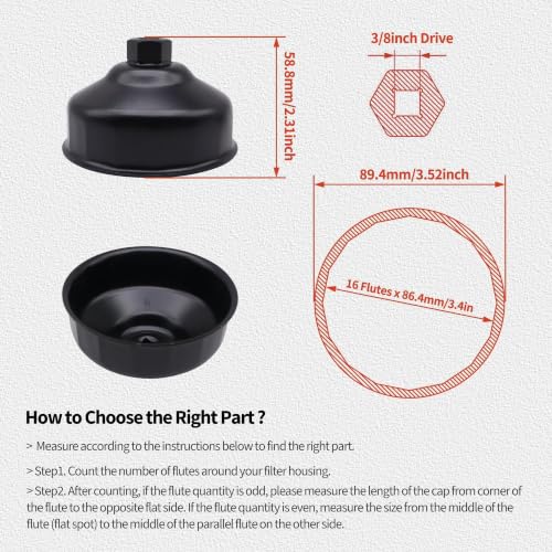 86mm 16 Flute Oil Filter Wrench for BMW Volvo Housing Cap - style: 86.4mm 16 Flutes