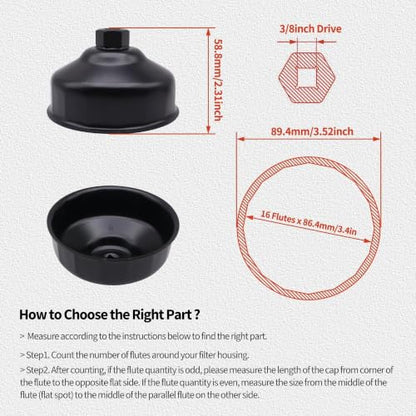86mm 16 Flute Oil Filter Wrench for BMW Volvo Housing Cap - style: 86.4mm 16 Flutes