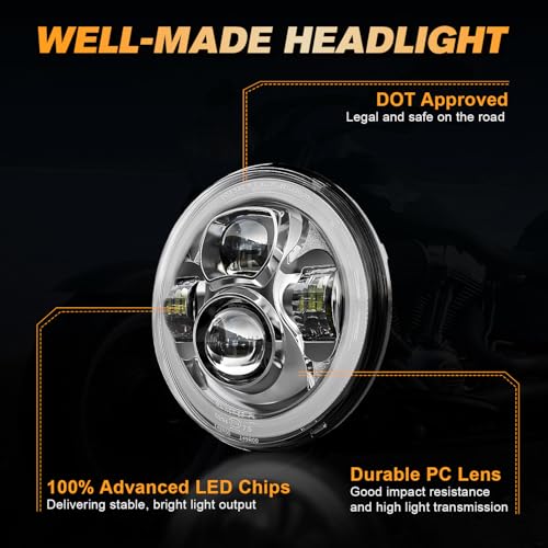 7 inch Motorcycle LED Headlight w/DRL fit for Harley Street Glide, Chrome - color: Chrome