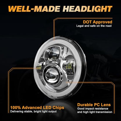 7 inch Motorcycle LED Headlight w/DRL fit for Harley Street Glide, Chrome - color: Chrome