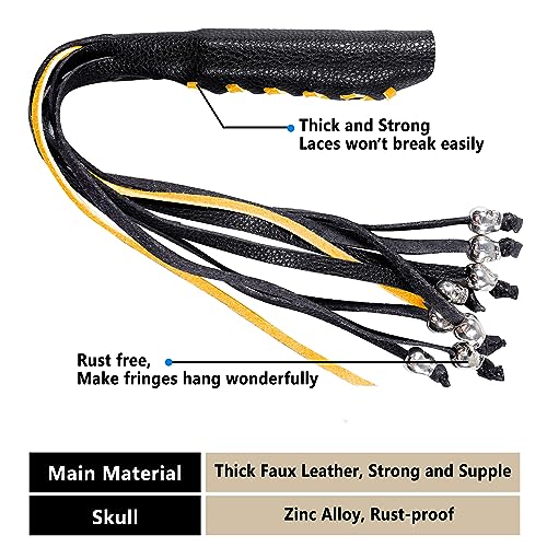 2 PCS Faux Leather Motorcycle Lever Covers with Fringes, Motorcycle Brake Clutch Lever Covers Grip Tassels Motorcycle Handlebar Handle Grip Covers, Fringed Leather Lever Covers Wraps with Skulls - color: Black & Yellow Laces*1 & Black Laces*1