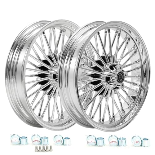 TOFR 18x3.5 18x3.5 Chrome Fat Spoke Wheels For Harley Softail Chopper 00-22 - color: Chrome, size: Front:18x3.5 Rear:18x3.5