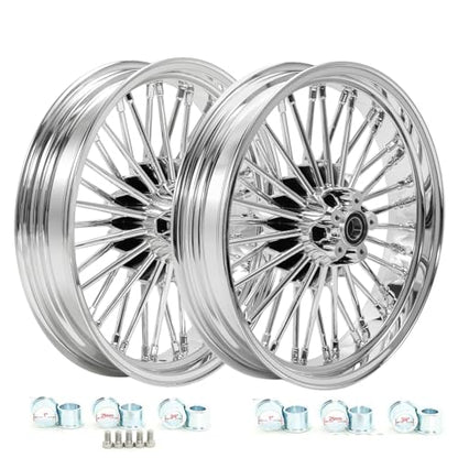 TOFR 18x3.5 18x3.5 Chrome Fat Spoke Wheels For Harley Softail Chopper 00-22 - color: Chrome, size: Front:18x3.5 Rear:18x3.5