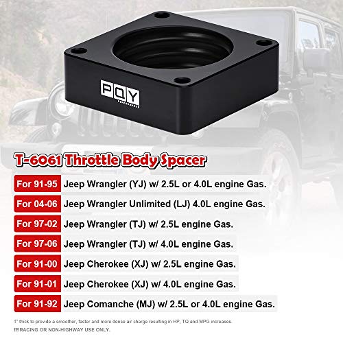 Throttle Body Spacer Compatible with 91-06 Jeep Wrangler TJ YJ LJ Cherokee XJ 2.5L/4.0L Engine Gas MJ w/Gasket 1" Raise Manifold Carb Black - color: black