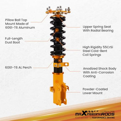 maXpeedingrods Coilovers for Honda CR-V 2007-2011, Height Adjustable Full Coilovers Suspension Kit, Preset Damping Lowering Kit Gold