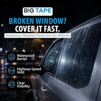 Big Tape Crash Wrap for Broken Car Windows, Temporary Film, 17.5 in x 6 Ft - size: 6' x 1.5' Foot - 1 Pack