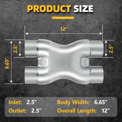 A-KARCK X Pipe 2.5 Inch, Universal Dual 2.5" Inlet/Outlet, 12" Overall Length Stainless Steel Crossover X-Pipe, Polished Surface and Weld-On Design, Universal for Car Truck - size: 2.5 Inch, style: X Pipe-B