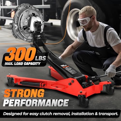 Auto Dynasty Truck Clutch & Flywheel Jack, Heavy Duty Hydraulic – 300 lbs Capacity, 18" Pump Handle, 11.3" to 38.6" Lift Range, with Splined Alignment Shafts & Swivel Casters
