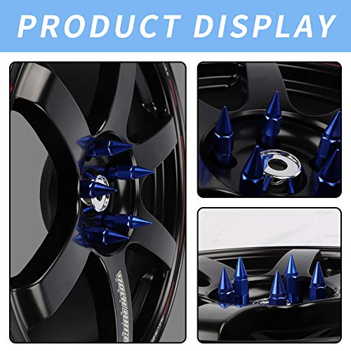 M12X1.5 Spikes Nuts for Rims Aluminum Extended Tuner Lug Nuts 20PCS 60MM (Blue) - color: Blue