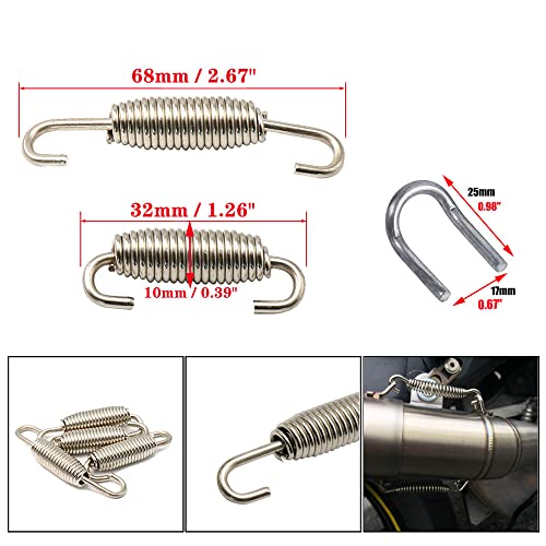 WANLIAN 8 Pcs Motorcycle Exhaust Springs 68mm/2.67", Universal Fit Exhaust Pipe Muffler Spring with Swivel Hooks, U-Shape Welded Fasteners, Stainless Steel Exhaust Springs Replacement Kit (Silver) - color: Silver 8 Pack