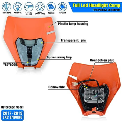 Headlight Head Lamp Light Fairing Mask Day Running Light For ATV Scooters Dirt Pit Bike Enduro (Orange+Blue DRL) - color: Orange Blue DRL