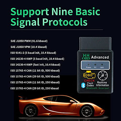 OBD2 Bluetooth Wireless Diagnostic Code Reader OBD II Scan Tool Reset & Clear Check Car Engine Light,Bluetooth Scanner Read, Compatible with iOS& Android & Windows - color: black A
