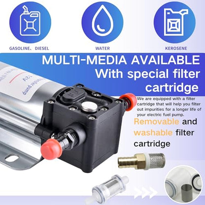 Fuel Transfer Pump Kit with Carrying Case, 12 Volt Electric Fuel Transfer Pump, High Efficiency Self-priming Pump for Pumping Gasoline, Diesel, Kerosene, Water and Liquids - size: 12V Fuel Pump Kit (with Carrying Case)