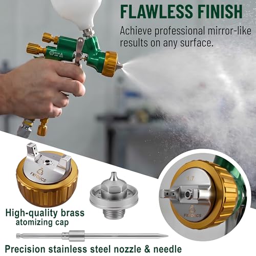 HVLP Air Spray Gun Kit 1.7mm, Professional Automotive Paint Sprayer - color: Green-golden, size: 1.7mm