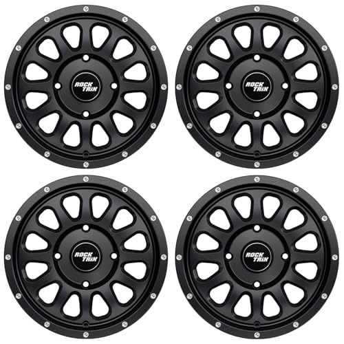 RockTrix RT111 15x7 ATV UTV Wheel 4x110 4+3 Offset, Matte Black, 4pc Set - size: 15x7 (4+3) 4pc