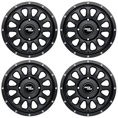 RockTrix RT111 14x7 ATV UTV Wheel 4x156 5+2 Offset, Matte Black, 4pc Set - size: 14x7 (5+2) 4pc