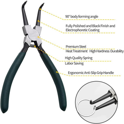 4pcs 7" Snap Ring Pliers with Storage Pouch, 5/64in Tips - color: 4pcs Regular Tip Snap Ring Pliers+bag