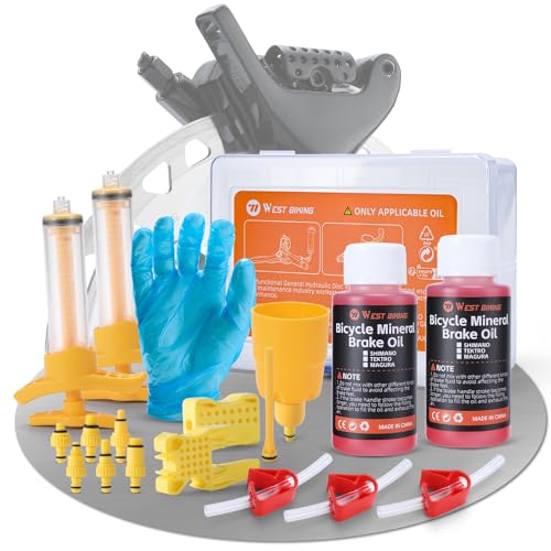 West Biking Brake Bleed Kit for Shimano, Tektro Hydraulic Disc Brakes, Bicycle Brake Fluid Bleeder Kit with 120Ml Mineral Oil Brake Fluid, Connector for MTB/Road Bike Brake
