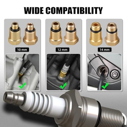 NICECNC Engine Cylinder Compression Tester Kit with 10 mm, 12 mm, and 14 mm Spark Plug for 2-Stroke and 4-Stroke Engines Compression Gauge Tool & Routine Quick Engine Checks