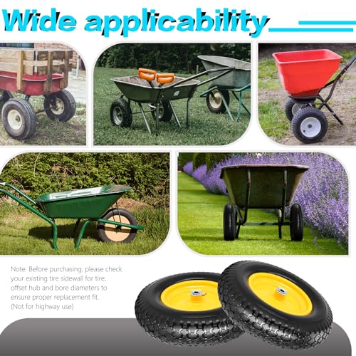 16" 4.80/4.00-8" Flat-Free Solid Wheelbarrow Wheel and Tire, 3"-7"Centered Hub with 5/8"&3/4" Bearings for Wheelbarrows Utility Cart Lawn Dollies - size: 16" 4.80/4.00-8