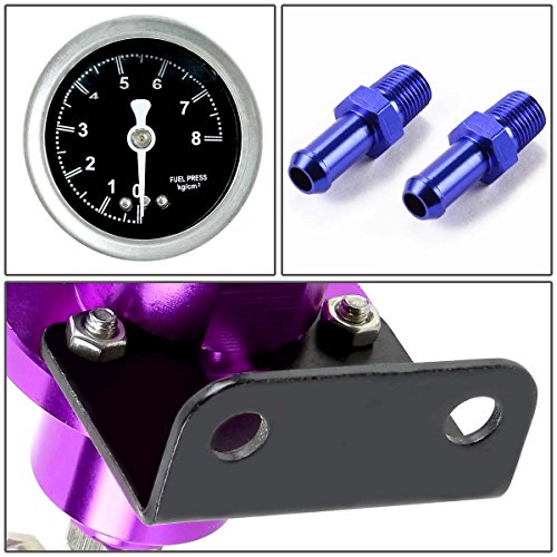 Auto Dynasty 160psi Adjustable Aluminum Fuel Pressure Regulator+Oil Filled Gauge (Purple) - color: Purple