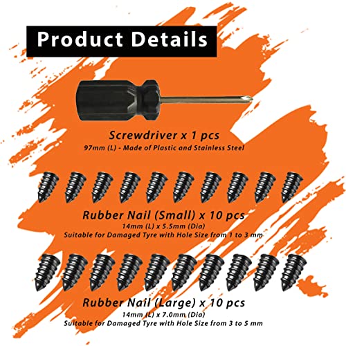 GradCap Tire Repair Rubber Screws with Storage Box for Car 20 Pcs (10S/10L)