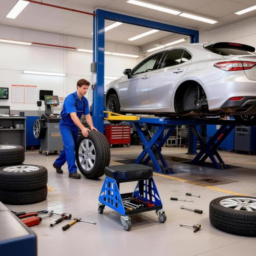 Mechanic Stool 400 LBS Capacity Garage Stool Gift for Men, Heavy Duty Rolling Mechanics Seat, Tools for Automotive Auto Repair (Blue-1) - color: Blue-1