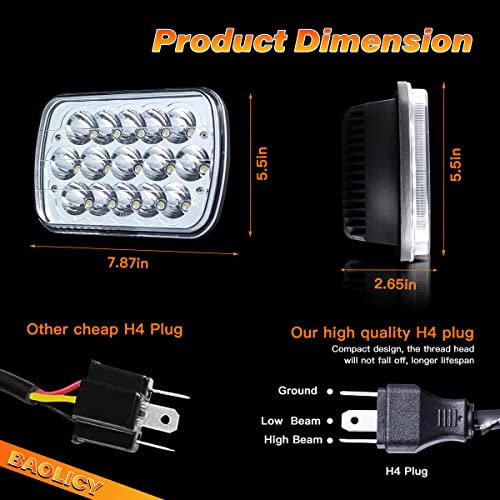 5x7In H6054 LED Headlights DOT Approved 2PCS Hi/Low Beam Rectangle - size: 5x7 led headlights-2pcs