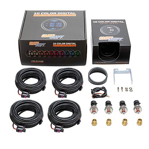 GlowShift 10 Color Digital Quad Air Pressure Gauge Kit, 2-1/16" 52mm